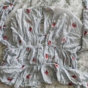 Zara embroidered floral blouse